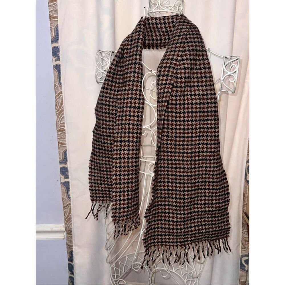 UNISEX Pure Wool Scarf/Traditional Checked Brown/Beige/ 100% lamb Wool, Wrap sha